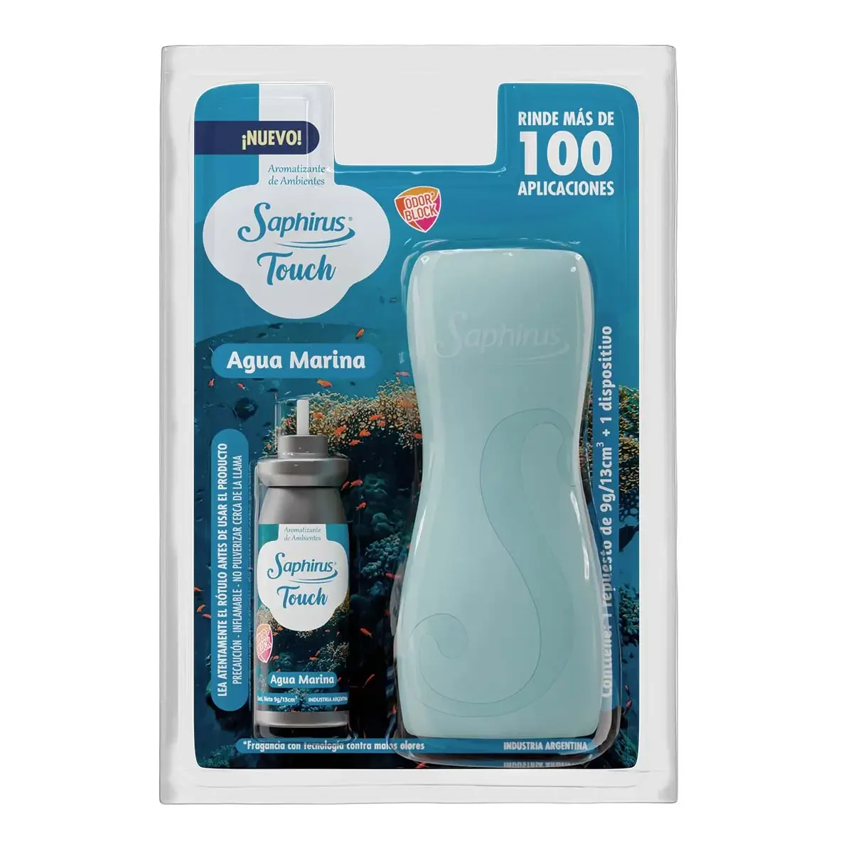 Repuesto Touch Agua Marina + Dispositivo Light Blue - 9 grs/13 ml + 1 dispositivo